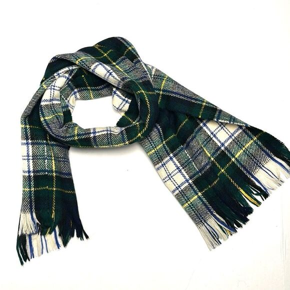 Men’s Scotland Tartan Plaid Wool Scarf Gordon Dress Pattern Green Plaid White - Picture 3 of 6